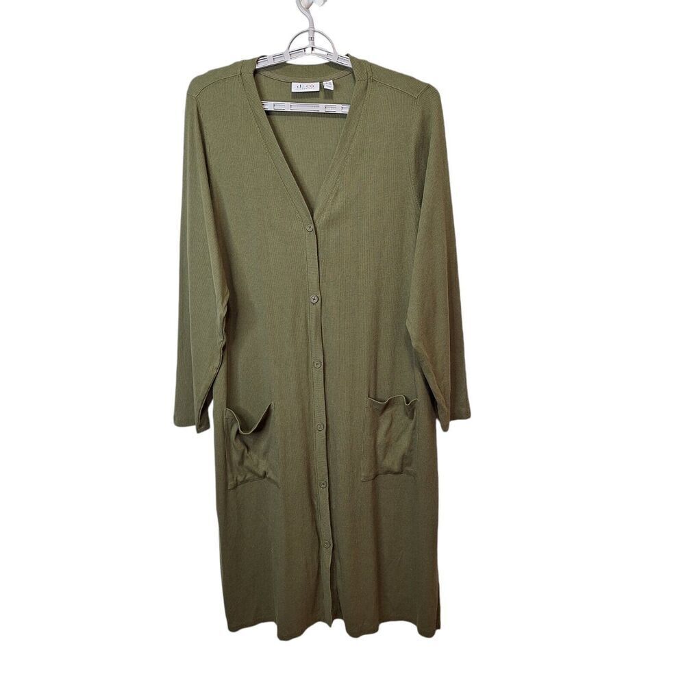 Denim & Co. Essentials Long Sleeve Button Front Rib Cardigan Size 2X Olive Green